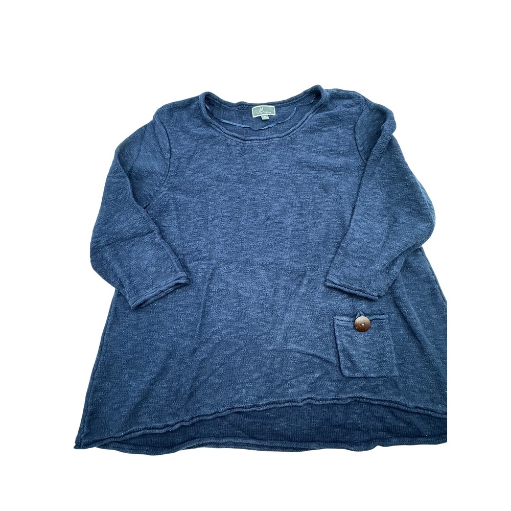 JM Collection Navy Blue 100% Cotton Knit Tunic Top XL 3/4 Sleeve Pocket Button